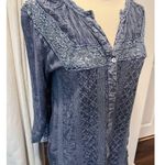 Solitaire Anthropologie  Embroidered Button Down boho Rayon top Photo 1