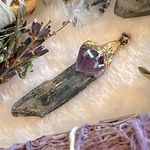 Blue Kyanite & Amethyst Gold Tone Pendant ✨ Purple Photo 9