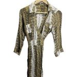 Lucy & Co Brown White Snake Print Wrap Dress. S Long Sleeved Collared. Pockets Photo 0