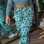 Diane Von Furstenberg Sz S Colorful Nylon Joggers Pants Green Leopard Print Photo 4