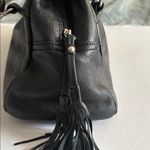 Alfani  BLACK LEATHER SHOULDER BAG DOMED SHAPE BRAIDED HANDLES SILVER ACCENTS Photo 5