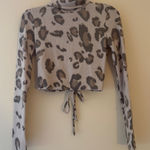 Final Touch  Leopard Print Back Cutout Tie Crop Top Soft Knit Long Sleeve S Photo 0