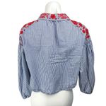 ZARA  Trafaluc Blue Red Floral Embroidered Striped Button Down Shirt Top Size L Photo 1