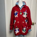 Tiara International Vintage Tiara red zip up ugly Christmas cardigan sweater snowman appliqué 1X Photo 6