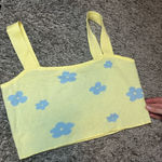 Le lis  Yellow Crop Top with Blue Floral Pattern Photo 1