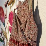 Joie  100% Silk Red Tan Floral Racerback Babydoll Top Camisole Ruffle Photo 1