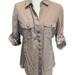 James Perse  Contrast Panel Button Down Blouse in Mocha Mousse Size 4 (XL) Photo 0