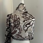 Coldwater Creek  Silk Wrap with Brown and Cream Floral/Leaf Print Photo 4
