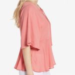 Coral Pink Lace Up Peplum Top Blouse Short Flutter Sleeve Flowy XS X Photo 4