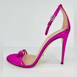 Gucci  Pink Metallic Leather Ankle Strap GG Crystal Logo Heel Sandals Sze EU 40 Photo 8