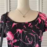 Y2K Rose Patterned Black Pink Faux Rhinestone Short Sleeve Blouse Top Size M Photo 1