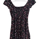 Socialite  black floral scoop neck smocked long tunic blouse top shirred Photo 3