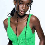 ZARA  Bright Green Crochet Knit Bustier V-Neck Crop Top Size Large Photo 0
