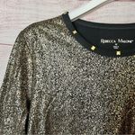 Rebecca Malone  Women’s Gold and Black Shimmer Sheen Stretchy Blouse Sz M Photo 7