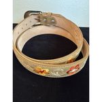 Women's Leather Western Belt Innovation Mexico Embroidered Floral Size 44 NWOT Tan Photo 3