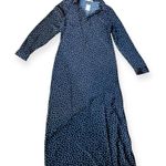 Loft Womens Navy Blue Dotted Satin Midi Shirtdress Photo 2