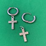 925 Silver Plated Cross Dangle Drop Earrings for Men Women,Cross Earrings,Hoop Earrings,Punk Hip Hop Earrings Photo 3