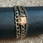 Women’s vintage triple layered gold tone pink gemstone crystal bracelet one size Photo 0