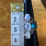 Natural Sleeping Beauty Turquoise Rainbow Moonstone Ring Size 8 Silver Photo 7