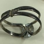 Silver Color Cuff Bracelet Black Cabochon Center Womens Aged Patina Photo 9