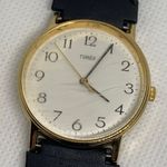 Vintage timex gold tone watch quartz analog 32mm black plastic band running Photo 2