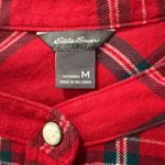 Eddie Bauer Top Womens Red Plaid Flannel Tunic Snap Front Shirt size medium Photo 6
