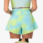 We Wore What NWT  Tie Dye Stretch Twill Denim Flare Bell Shorts Photo 4