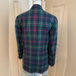 Pendleton 100% wool blue & green tartan plaid blazer pockets brass buttons PM. Photo 6