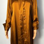 Elegant Long Sleeve Satin Dress in Warm Brown Size 10 Photo 1