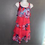 Robbie Bee  Women’s Layered Pink Red Blue Floral Dress Size Medium 8 Photo 4
