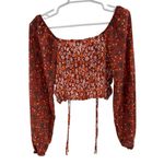 Madden NYC Junior's Shirred floral Print Peasant Top L Puff sleeve smocked Orange Size undefined Photo 2