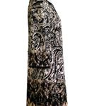 Sandra Darren  Dress Black White Brown Print Cut Out Neckline 3/4 Sleeve Size 10 Photo 3