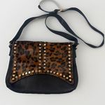 Cow Hair On Hide Black Crossbody Purse Studded Faux Leather Biker Westerncore Photo 0