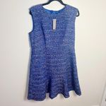 J. Crew Coco Tweed Boulce Fluted Flare Hem‎ Cobalt Blue Midi Dress Size 14 New Photo 3