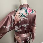 Kim and Ono Robe Kimono Charmeuse Asian Floral Silky Satin Long Pockets Pink Photo 5