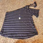 Lucky Brand Lucky‎ Brand One Shoulder Top Striped Tie Neck Casual Blouse 1X Photo 0