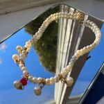 Handmade Elegant Faux Pearl and Gold Necklace with red accents Photo 5