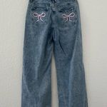 SheIn Blue Wide Leg Jeans with Pink Bow Details Photo 0