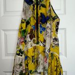 Roberto Cavalli Yellow Printed Silk Lace Detail Halter Floral Mix Print Top Photo 0