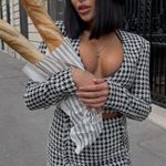 ZARA  Houndstooth Cropped Blazer Jacket Black White Crystal Safety Pins Medium M Photo 3