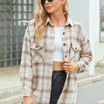SheIn oversized plaid beige flannel Photo 0