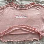 Papaya “Baddie” lettuce edge pink graphic crop top size L Barbiecore boho skater Photo 9