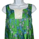 Lilly Pulitzer ‎ Green With Blue & White Floral Pleated Silk Top EUC Size 2 Photo 2