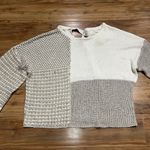 Blu Pepper  Womens‎ Small Colorblock Mixed Knit Crop Sweater Ivory Taupe Tie Back Photo 1