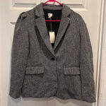 A New Day NWT  Women's Black White Tweed Blazer Puff Sleeve Blazer Sz 14 Academia Photo 0