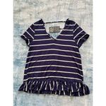 Chaser NWT! Navy Blue Gray Stripe Strappy Double V Peplum Cool Jersey Tee Medium Photo 5