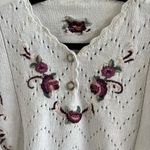 Handmade Vintage Women's Unique Floral Knit White Sweater Button Details Medium Photo 2