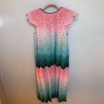 Crochet Cover Up Duster Cardigan Pink Green Ombre Chevron Sleeveless Photo 2