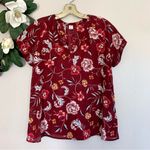 Old Navy Maroon Floral V-Neck Short Sleeve Blouse XS Photo 3