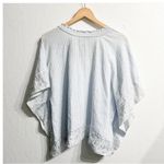 NYDJ Smocked Stripe Tassel Kaftan Embroidered Tunic Top Large Blue Boho Cover Up Photo 3